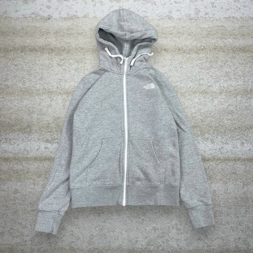 Vintage Y2K The North Face Hoodie Womens S Light Grey Cotton Full Zip White